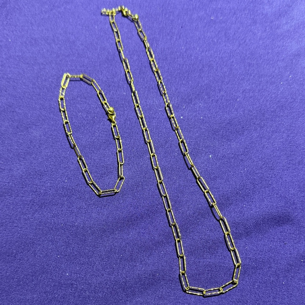 Sterling Silver Vermeil Paperlink Hammered Set  (3)